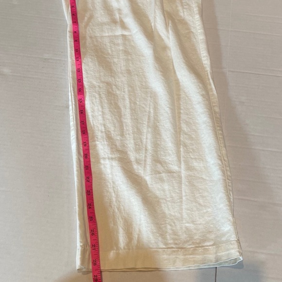 ZENANA Womens XL Wide Leg Cropped Pants Cream Linen Blend Drawstring Waist - Picture 6 of 6